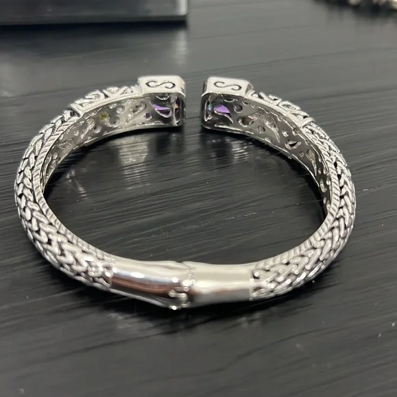 Silver tone Hinged Purple stone Bracelet - Picture 3 of 4